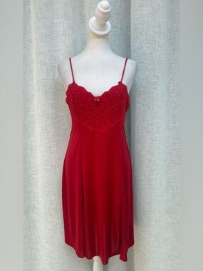 Red vintage floral lace lingerie mini slip chemise dress